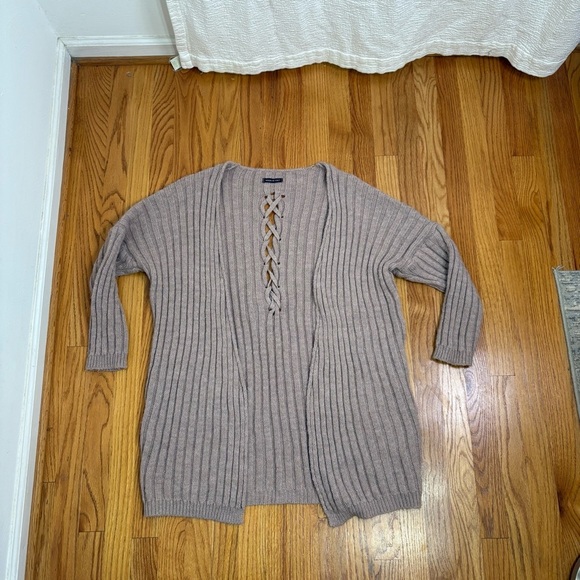 MADE IN ITALY Artsy Minimalist Lagenlook Mohair Wool Blend Ribbed Open Cardigan - Picture 6 of 14
